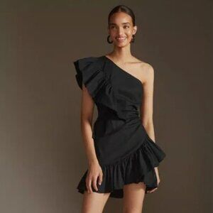 Anthropologie Maeve Ruffled One-Shoulder Mini Dress